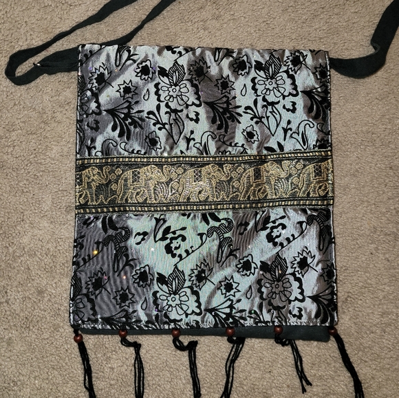 Handmade purse. Cloth purse, bag elephant, black gold adjustable strap purse bag - Picture 6 of 7